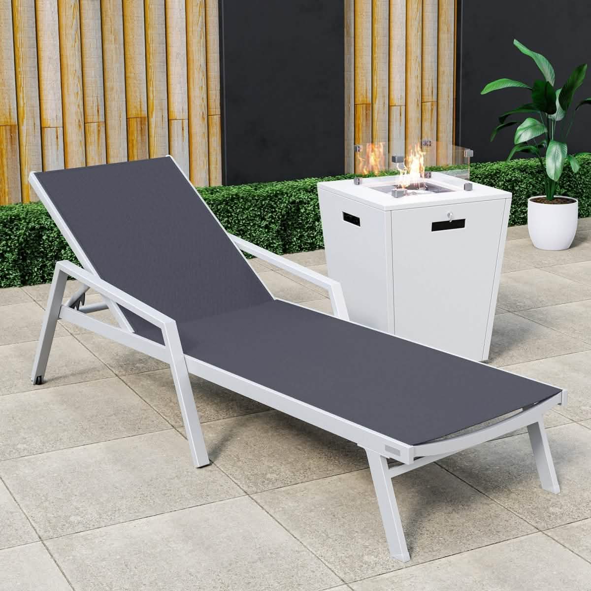 Marlin Aluminum Outdoor Chaise Lounge Chair with a Square Fire Pit Table