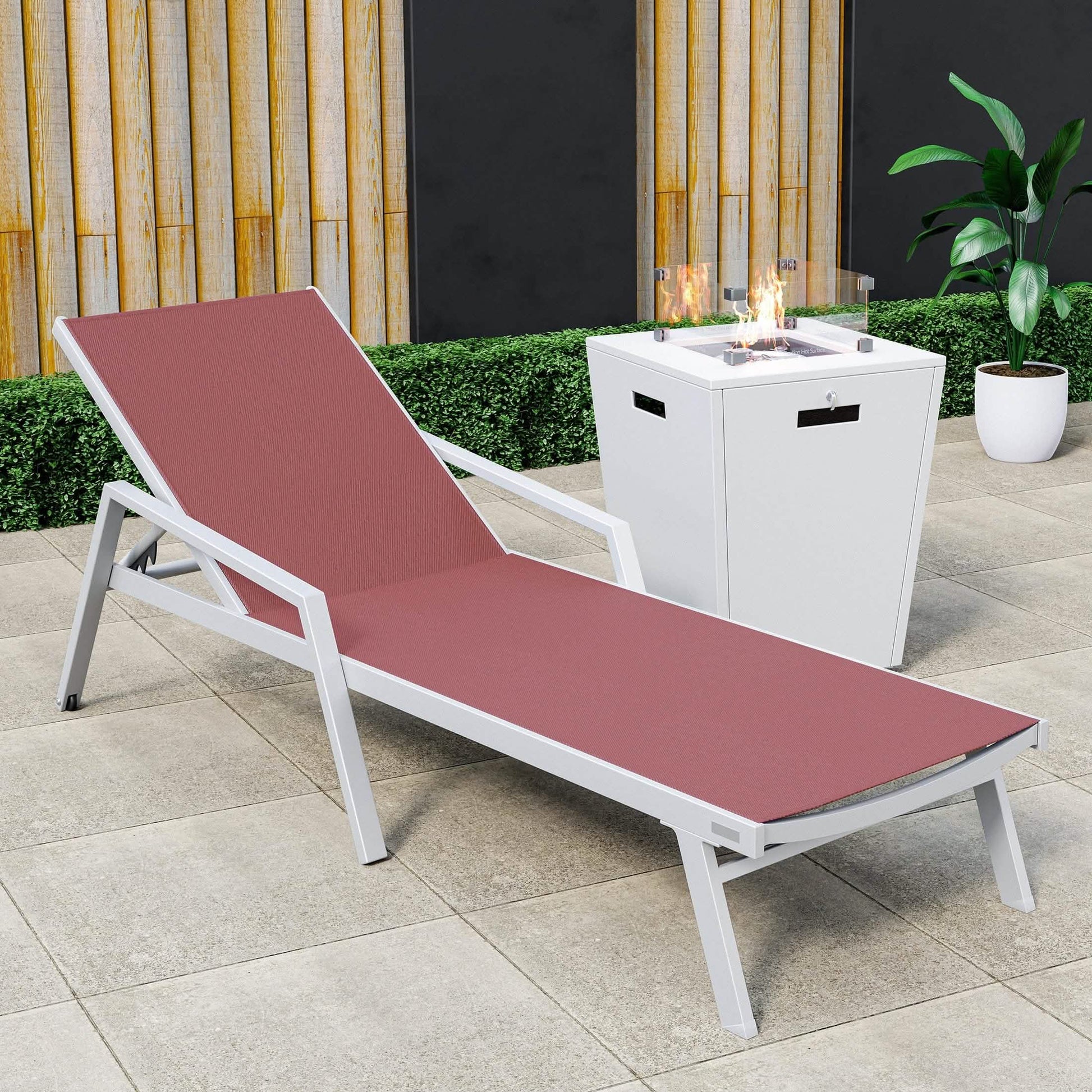Marlin Aluminum Outdoor Chaise Lounge Chair with a Square Fire Pit Table