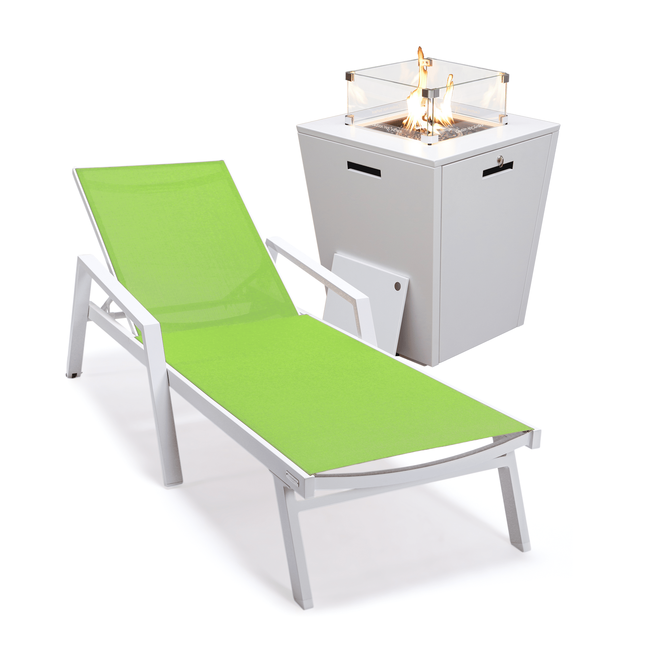 Marlin Aluminum Outdoor Chaise Lounge Chair with a Square Fire Pit Table