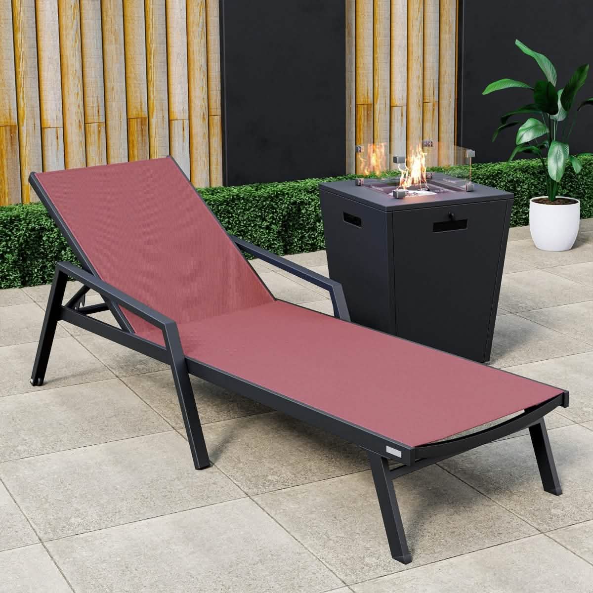 Marlin Aluminum Outdoor Chaise Lounge Chair with a Square Fire Pit Table