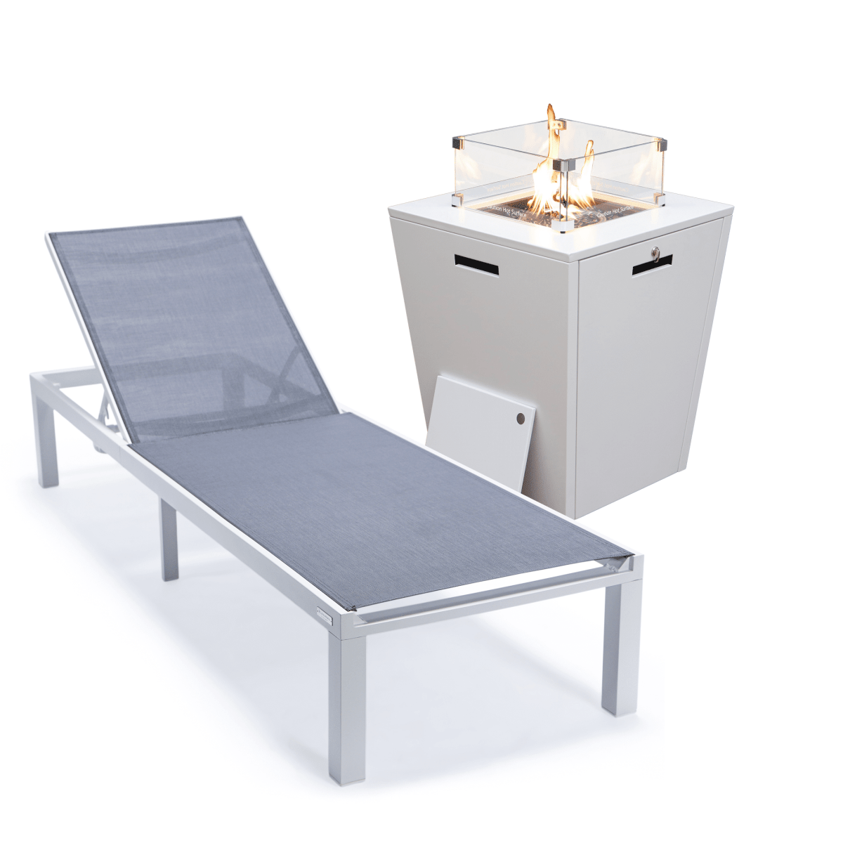 Marlin Aluminum Outdoor Chaise Lounge Chair with a Square Fire Pit Table