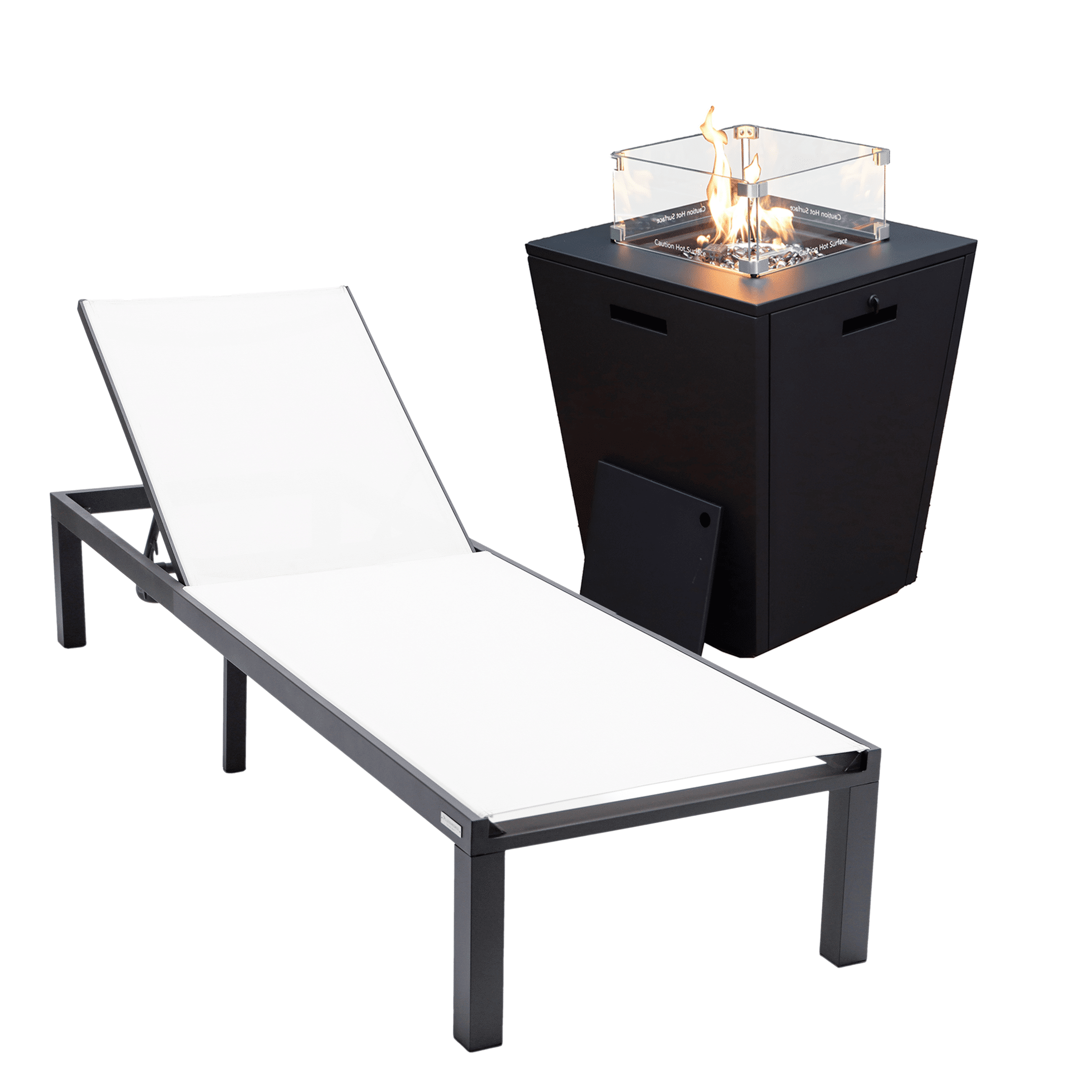 Marlin Aluminum Outdoor Chaise Lounge Chair with a Square Fire Pit Table