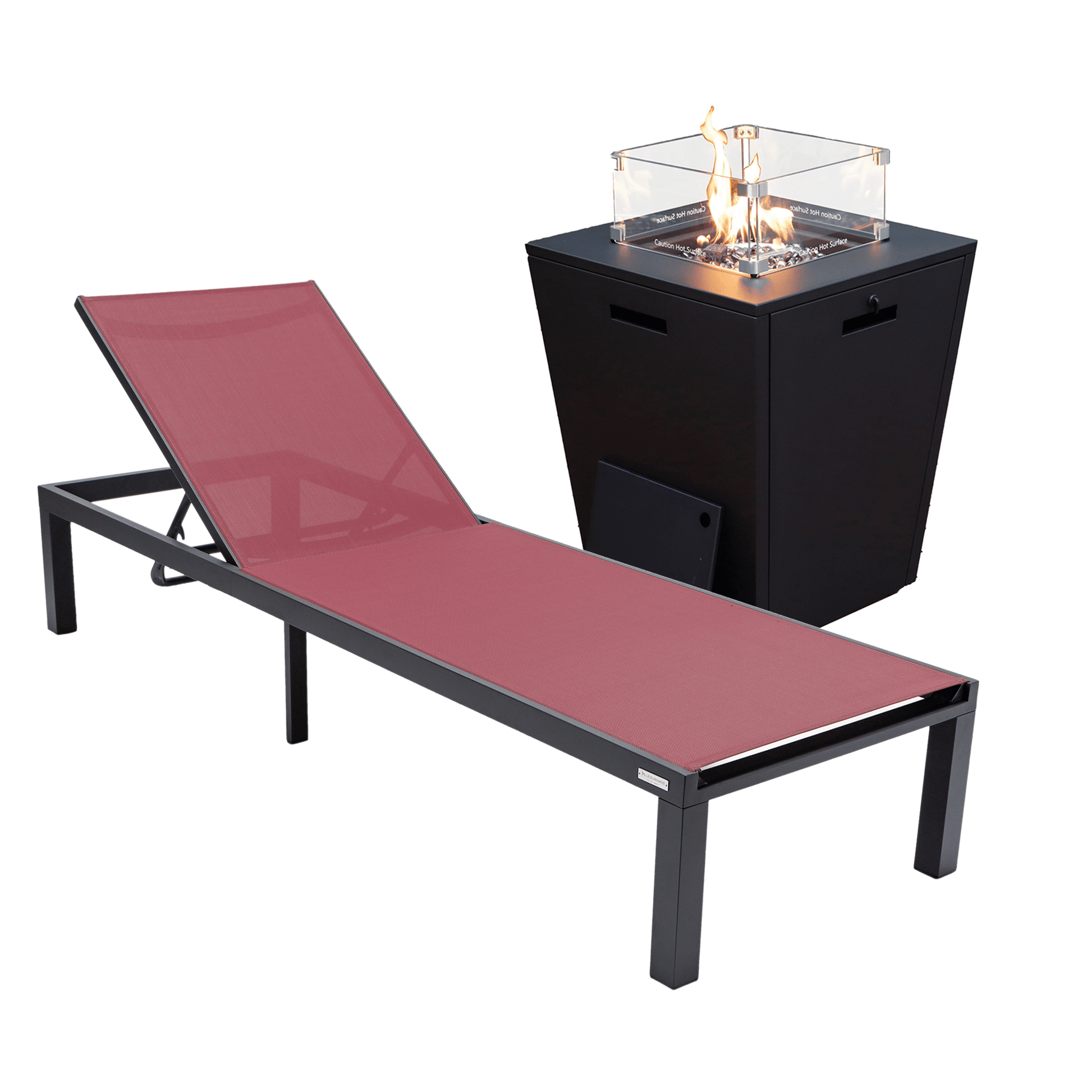 Marlin Aluminum Outdoor Chaise Lounge Chair with a Square Fire Pit Table