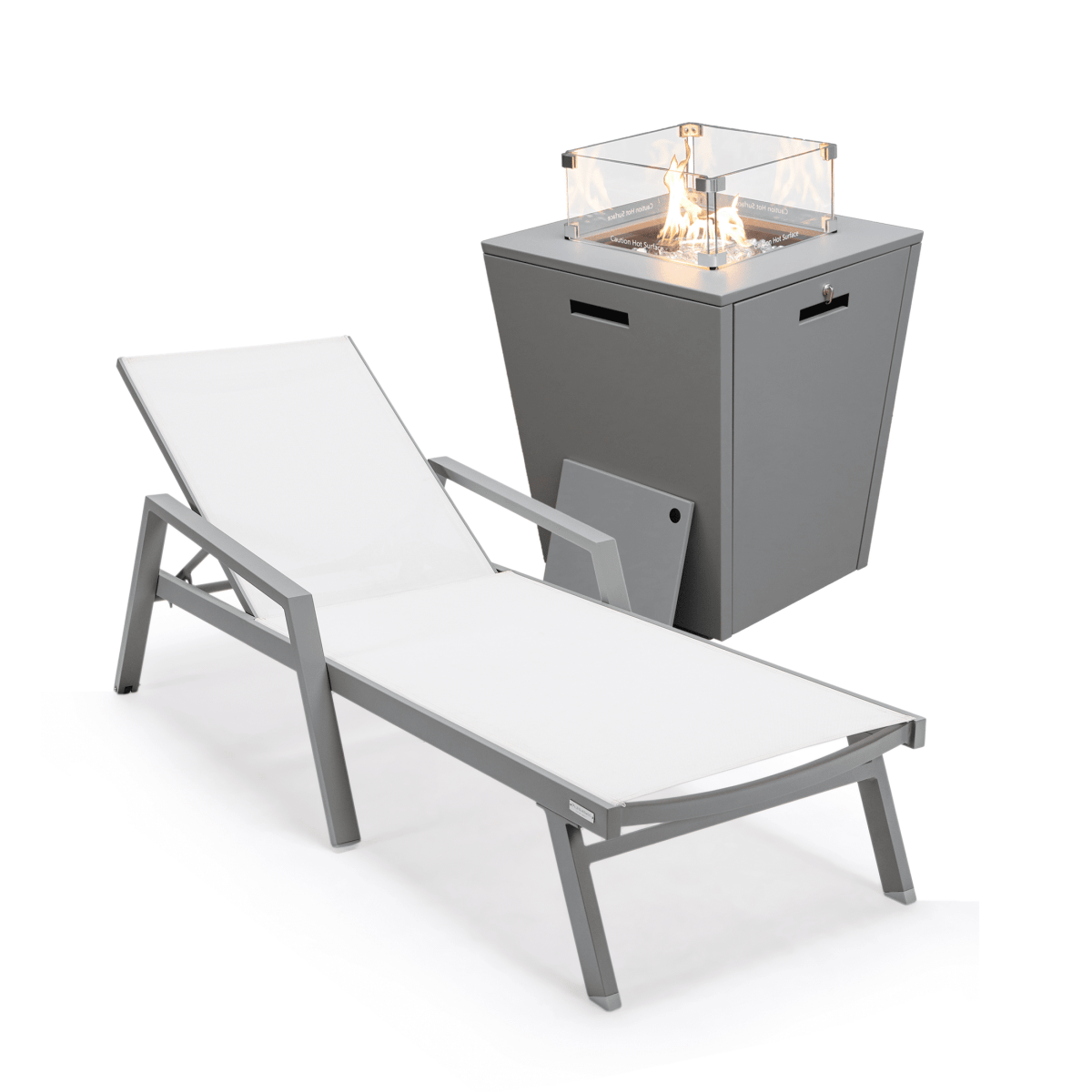 Marlin Aluminum Outdoor Chaise Lounge Chair with a Square Fire Pit Table