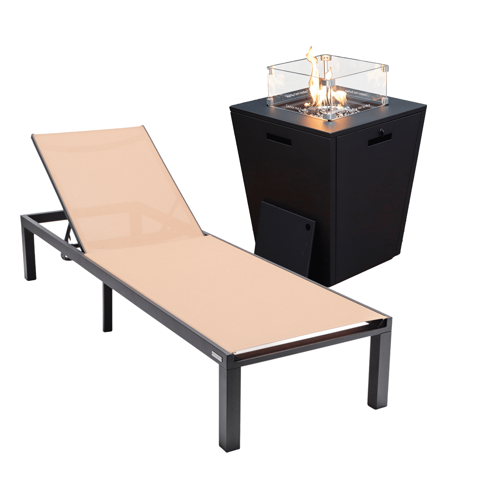 Marlin Aluminum Outdoor Chaise Lounge Chair with a Square Fire Pit Table