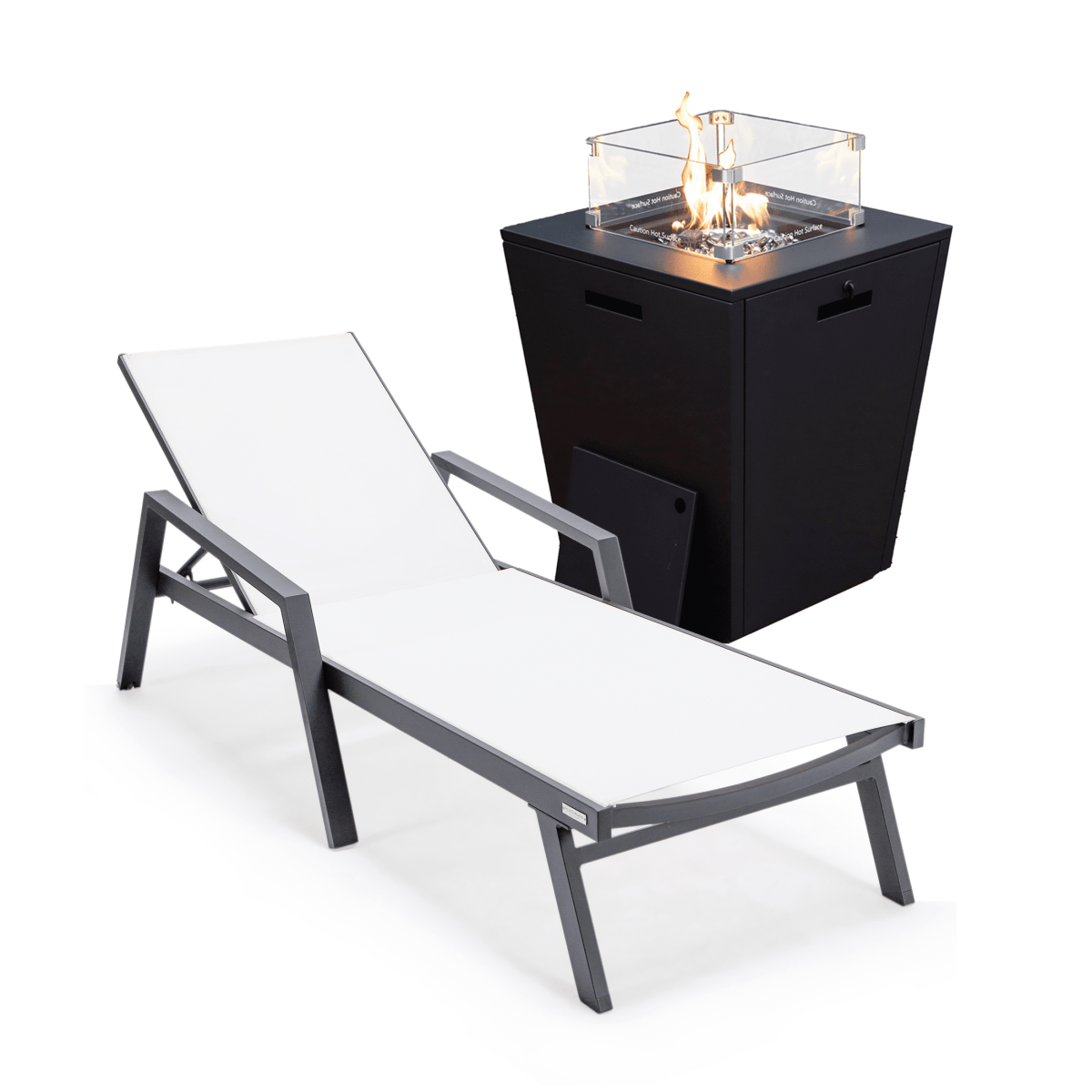 Marlin Aluminum Outdoor Chaise Lounge Chair with a Square Fire Pit Table