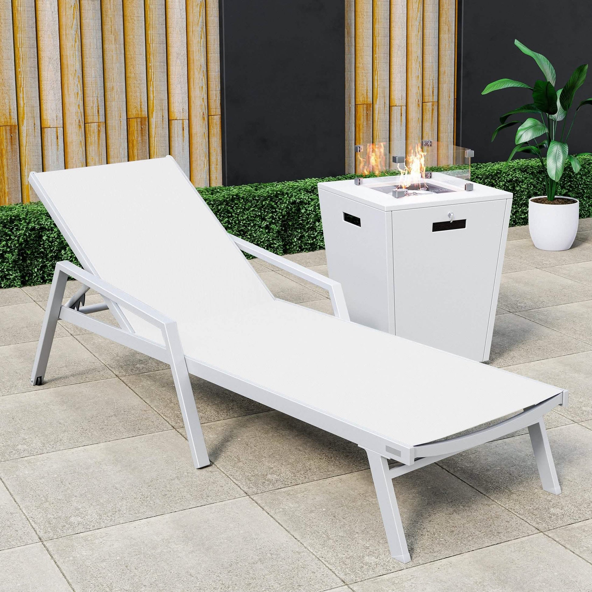 Marlin Aluminum Outdoor Chaise Lounge Chair with a Square Fire Pit Table