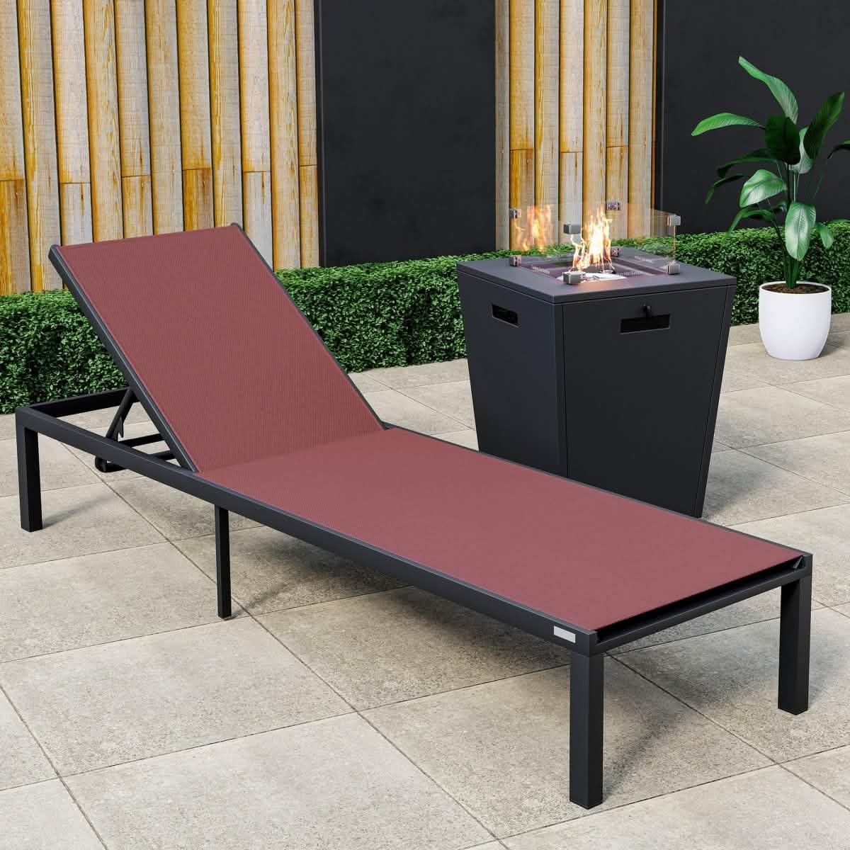 Marlin Aluminum Outdoor Chaise Lounge Chair with a Square Fire Pit Table