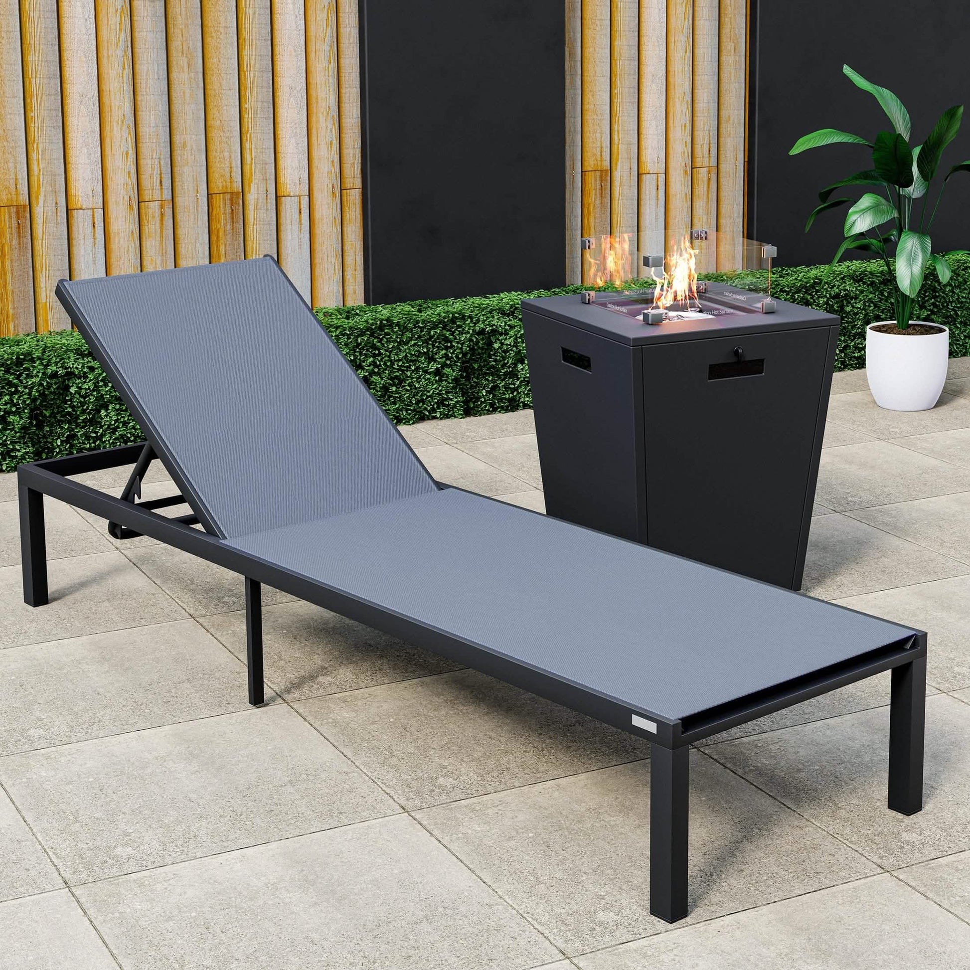 Marlin Aluminum Outdoor Chaise Lounge Chair with a Square Fire Pit Table