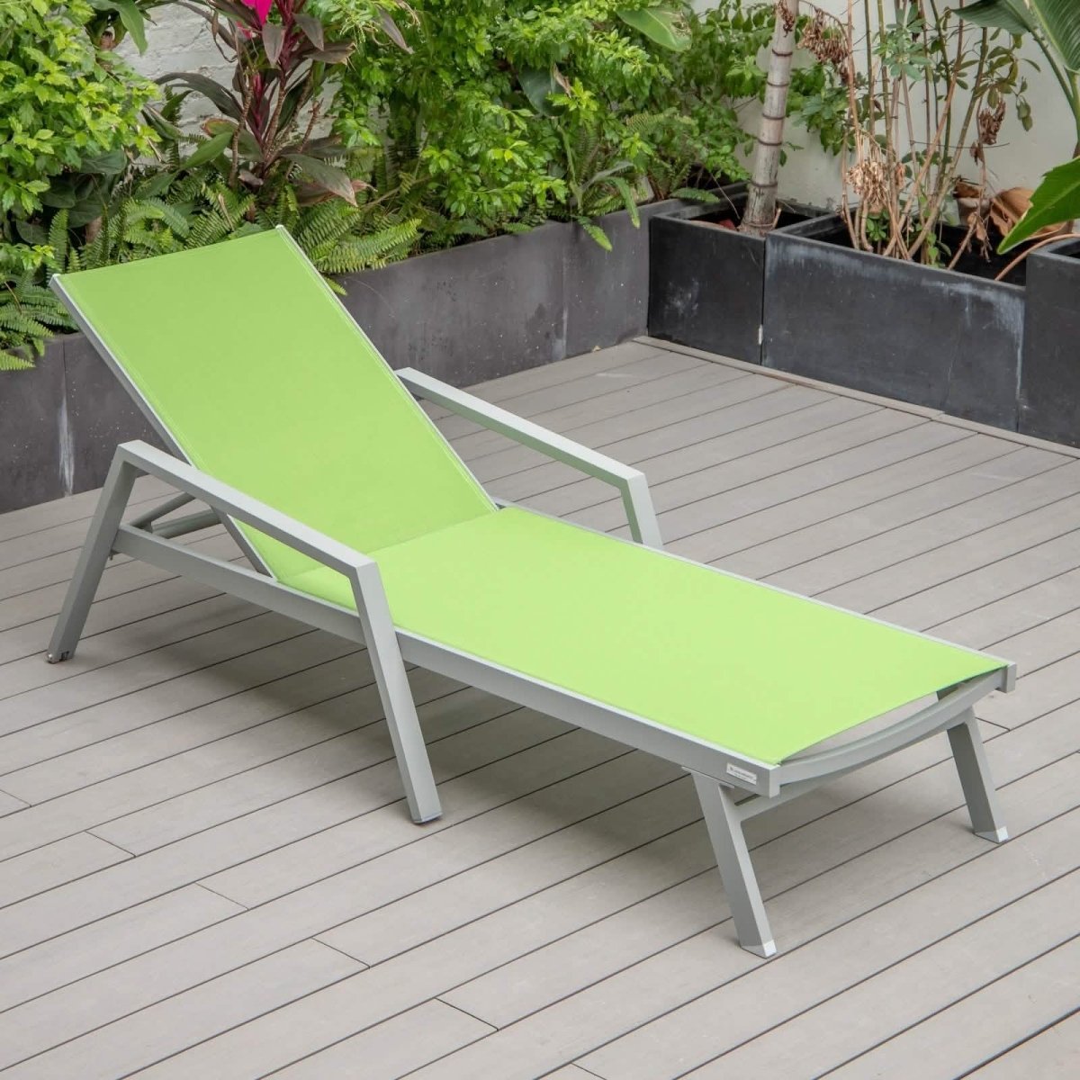 Marlin Modern Grey Aluminum Outdoor Chaise Lounge Chair Set of 2 With Arms and Square Fire Pit Side Table for Patio