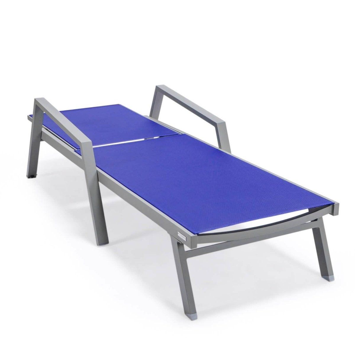 Marlin Modern Grey Aluminum Outdoor Chaise Lounge Chair Set of 2 With Arms and Square Fire Pit Side Table for Patio