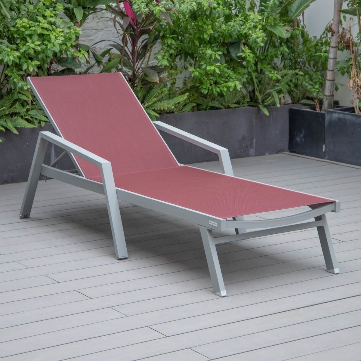Marlin Modern Grey Aluminum Outdoor Chaise Lounge Chair Set of 2 With Arms and Square Fire Pit Side Table for Patio