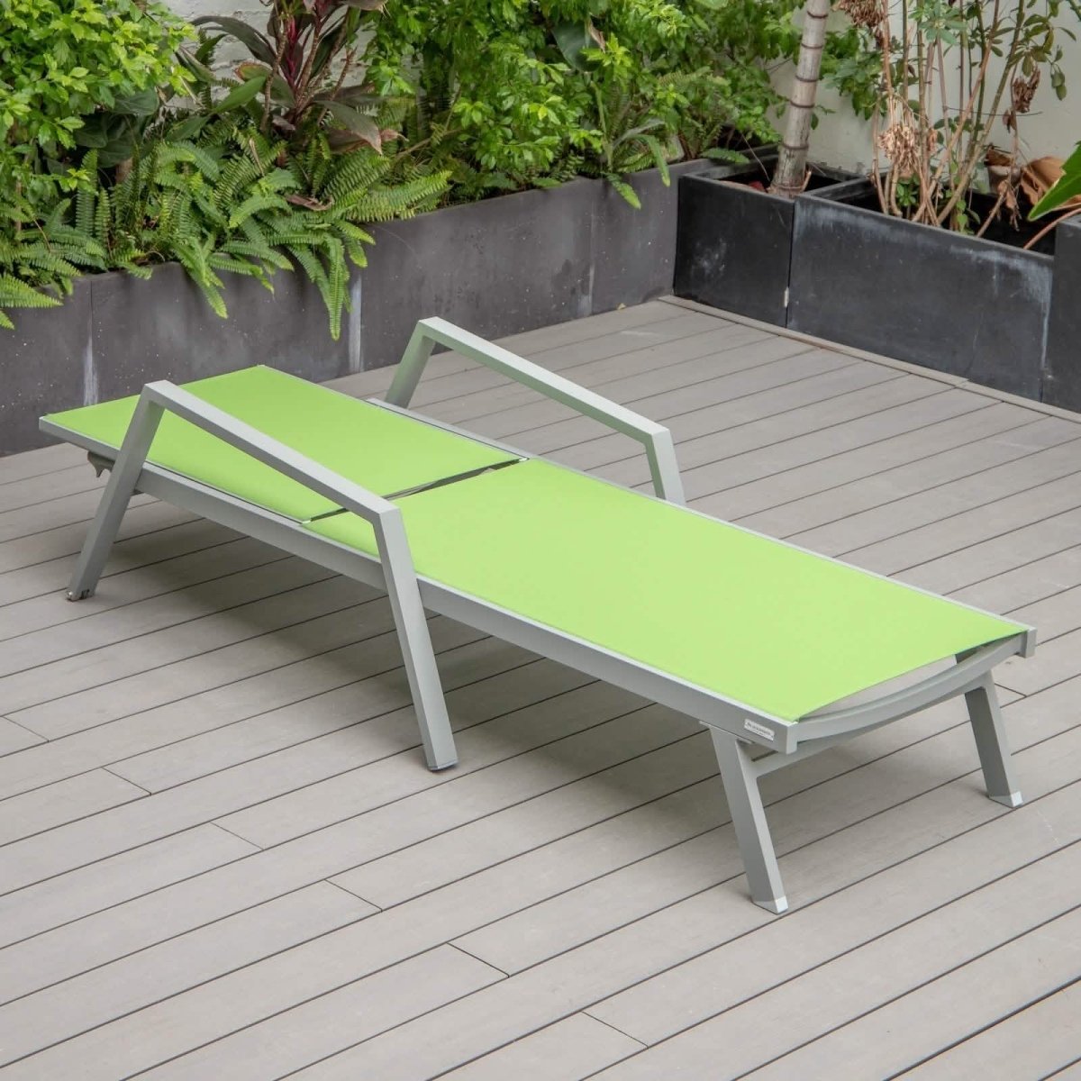 Marlin Modern Grey Aluminum Outdoor Chaise Lounge Chair Set of 2 With Arms and Square Fire Pit Side Table for Patio