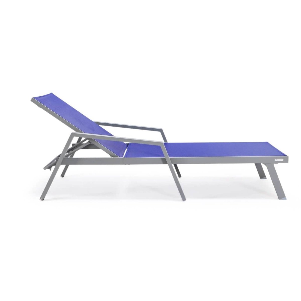 Marlin Modern Grey Aluminum Outdoor Chaise Lounge Chair Set of 2 With Arms and Square Fire Pit Side Table for Patio