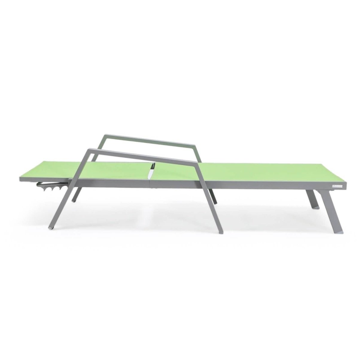 Marlin Modern Grey Aluminum Outdoor Chaise Lounge Chair Set of 2 With Arms and Square Fire Pit Side Table for Patio