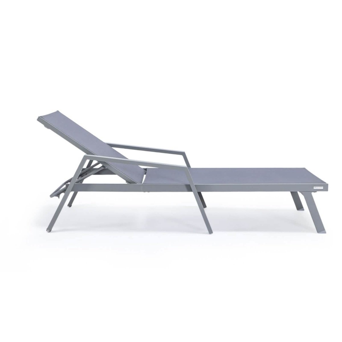 Marlin Modern Grey Aluminum Outdoor Chaise Lounge Chair Set of 2 With Arms and Square Fire Pit Side Table for Patio