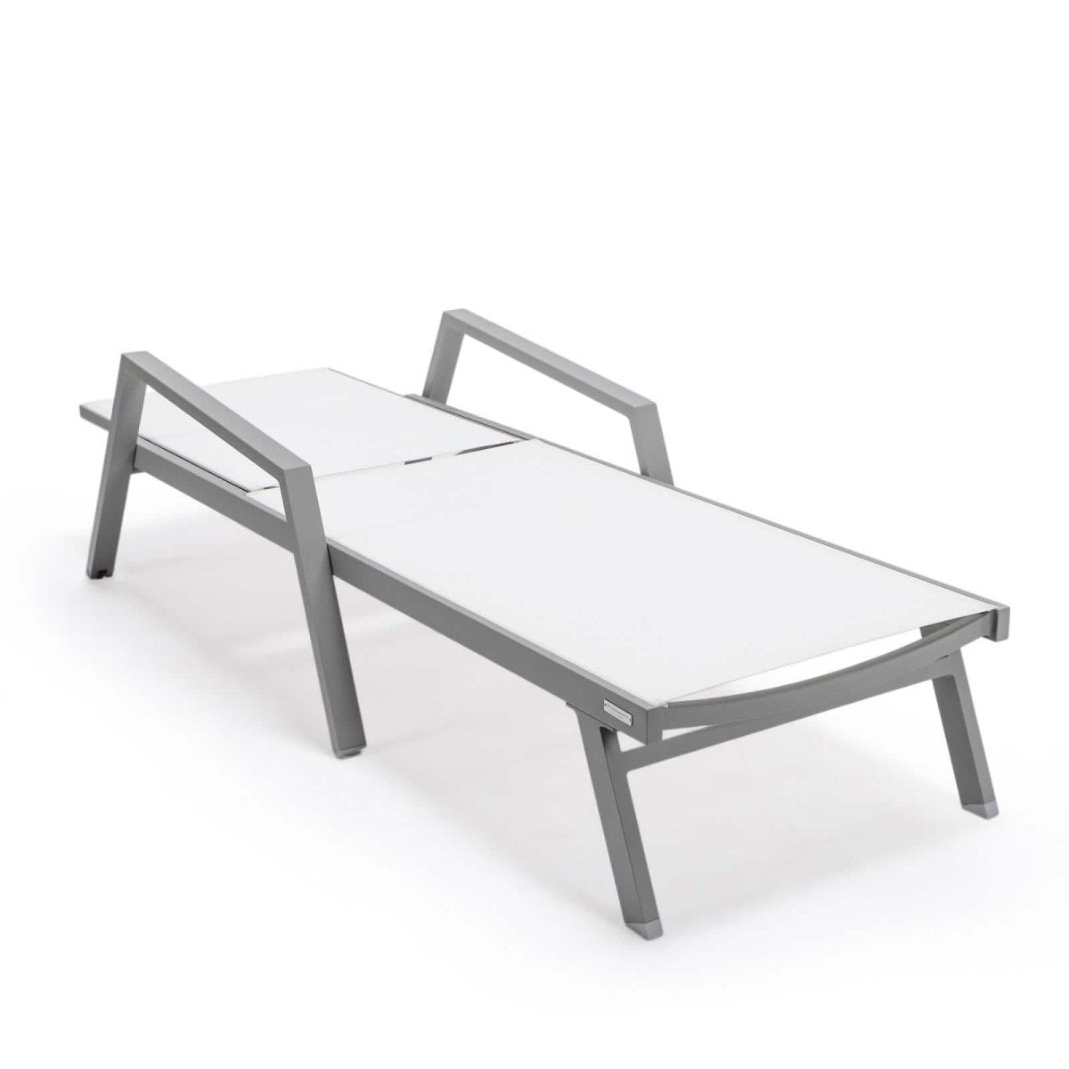 Marlin Modern Grey Aluminum Outdoor Chaise Lounge Chair Set of 2 With Arms and Square Fire Pit Side Table for Patio