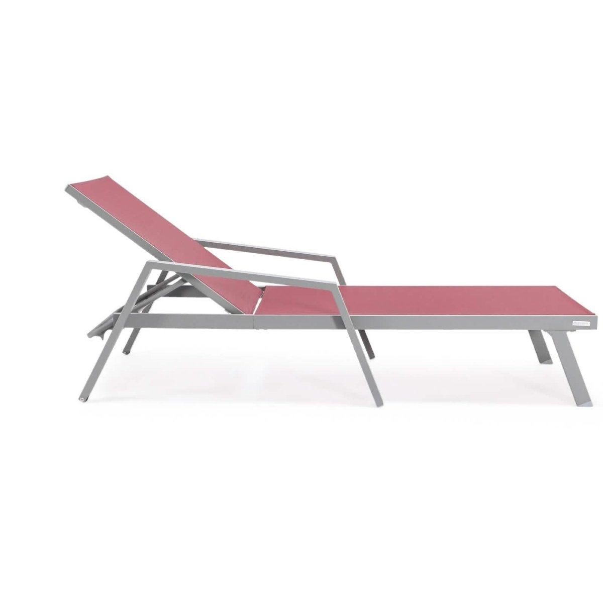 Marlin Modern Grey Aluminum Outdoor Chaise Lounge Chair Set of 2 With Arms and Square Fire Pit Side Table for Patio
