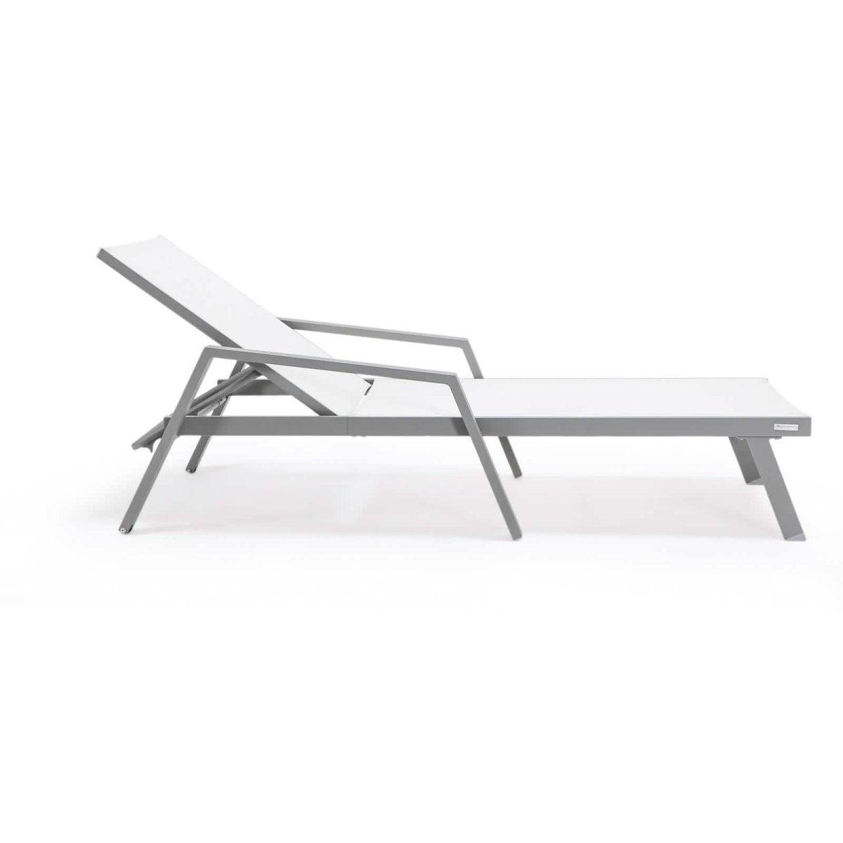 Marlin Modern Grey Aluminum Outdoor Chaise Lounge Chair Set of 2 With Arms and Square Fire Pit Side Table for Patio