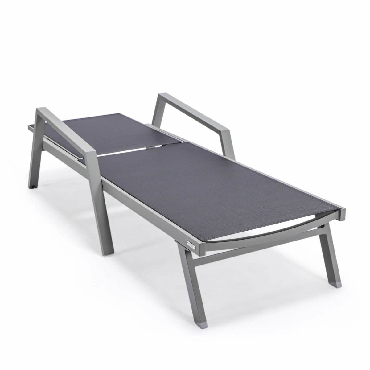 Marlin Modern Grey Aluminum Outdoor Chaise Lounge Chair Set of 2 With Arms and Square Fire Pit Side Table for Patio
