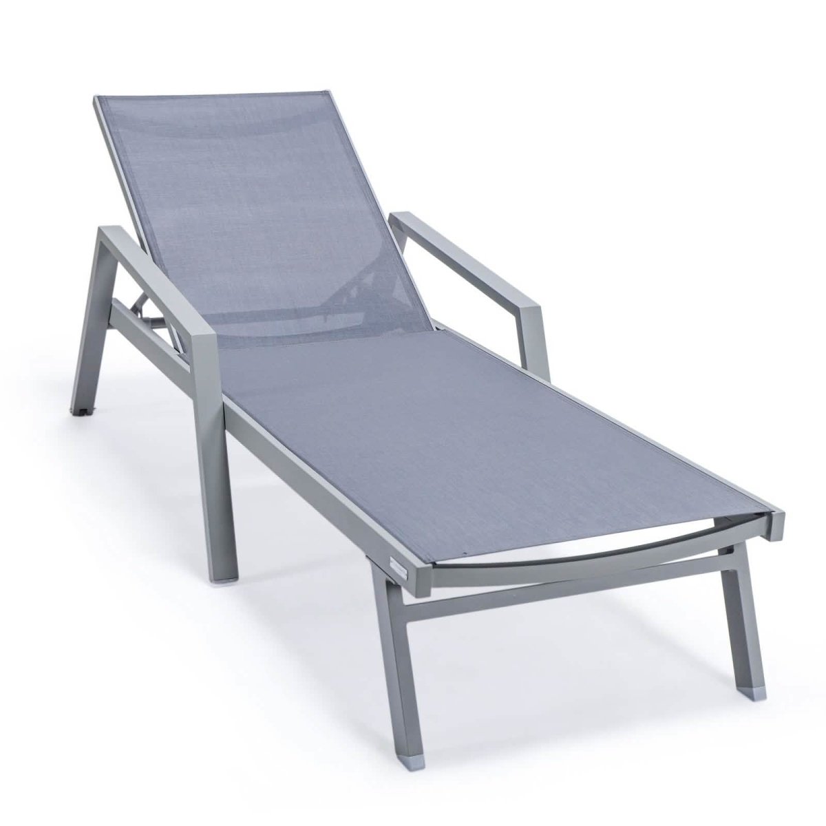 Marlin Modern Grey Aluminum Outdoor Chaise Lounge Chair Set of 2 With Arms and Square Fire Pit Side Table for Patio