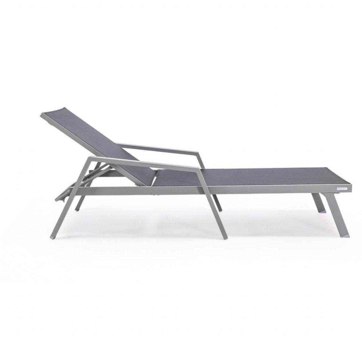 Marlin Modern Grey Aluminum Outdoor Chaise Lounge Chair Set of 2 With Arms and Square Fire Pit Side Table for Patio