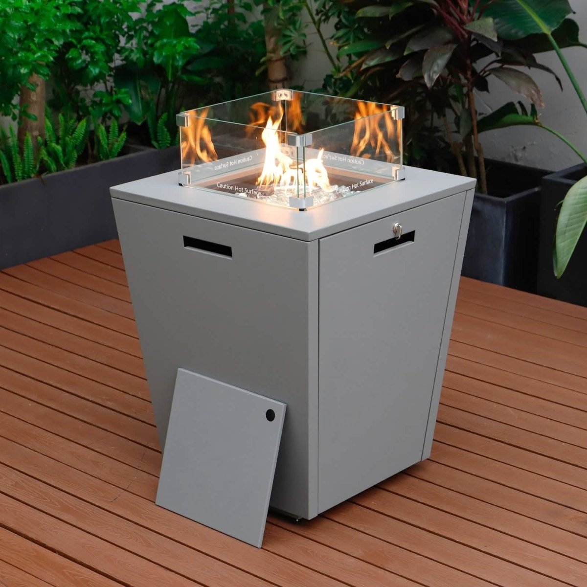 Marlin Modern Grey Aluminum Outdoor Chaise Lounge Chair Set of 2 With Arms and Square Fire Pit Side Table for Patio