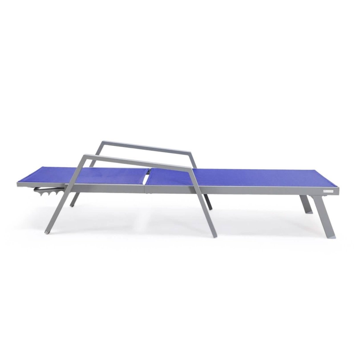 Marlin Modern Grey Aluminum Outdoor Chaise Lounge Chair Set of 2 With Arms and Square Fire Pit Side Table for Patio