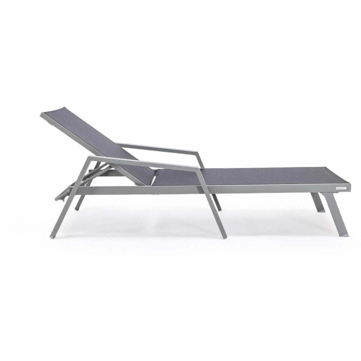 Marlin Modern Grey Aluminum Outdoor Chaise Lounge Chair Set of 2 With Arms and Square Fire Pit Side Table for Patio