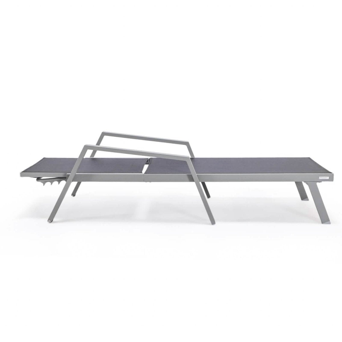 Marlin Modern Grey Aluminum Outdoor Chaise Lounge Chair Set of 2 With Arms and Square Fire Pit Side Table for Patio