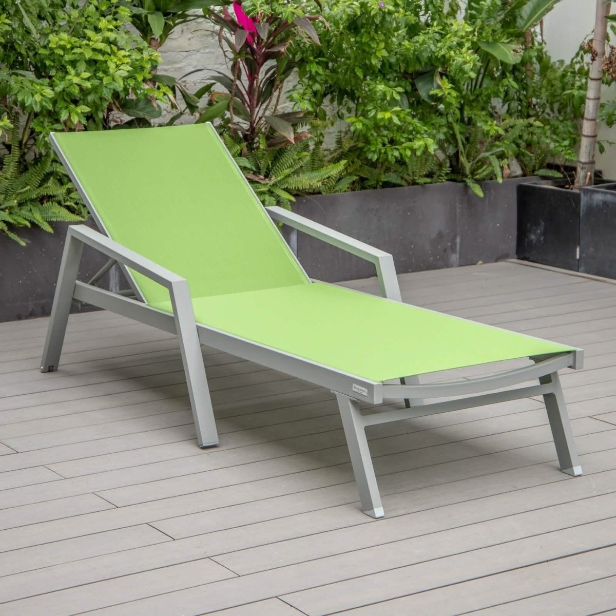 Marlin Modern Grey Aluminum Outdoor Chaise Lounge Chair Set of 2 With Arms and Square Fire Pit Side Table for Patio