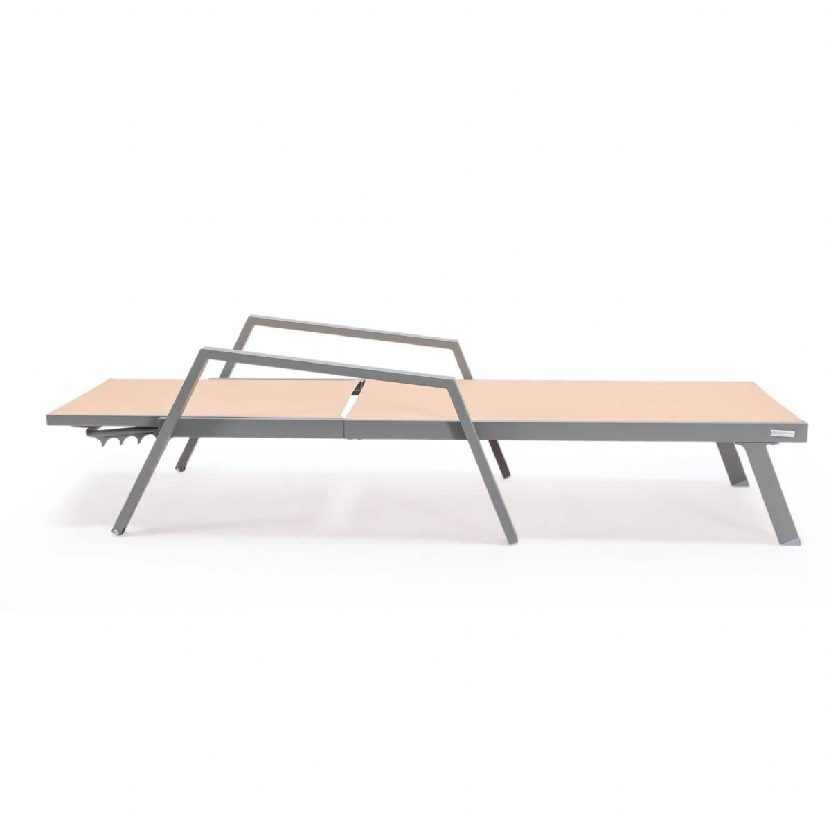Marlin Modern Grey Aluminum Outdoor Chaise Lounge Chair Set of 2 With Arms and Square Fire Pit Side Table for Patio