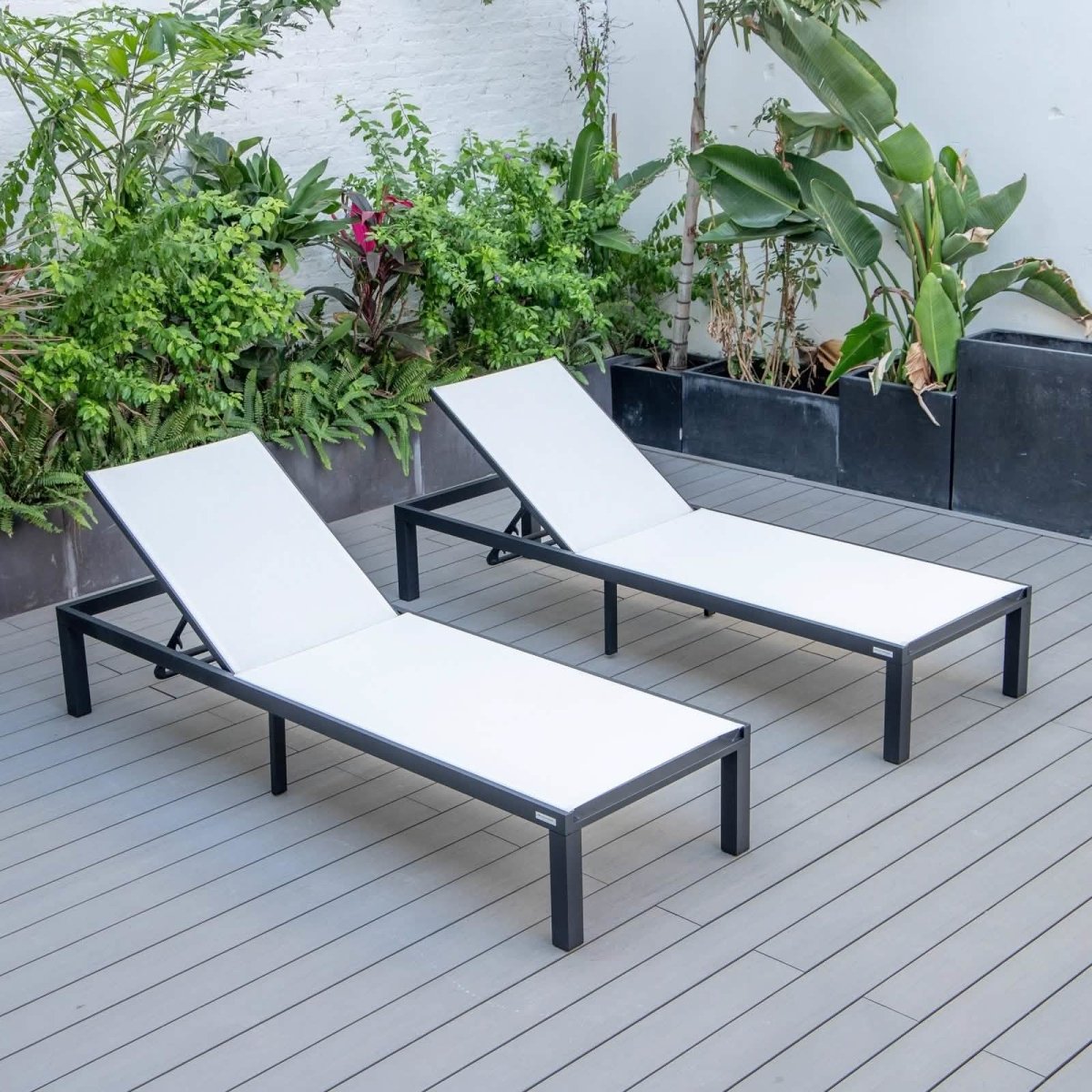 Marlin Patio Chaise Lounge Chair with Black Aluminum Frame, Set of 2