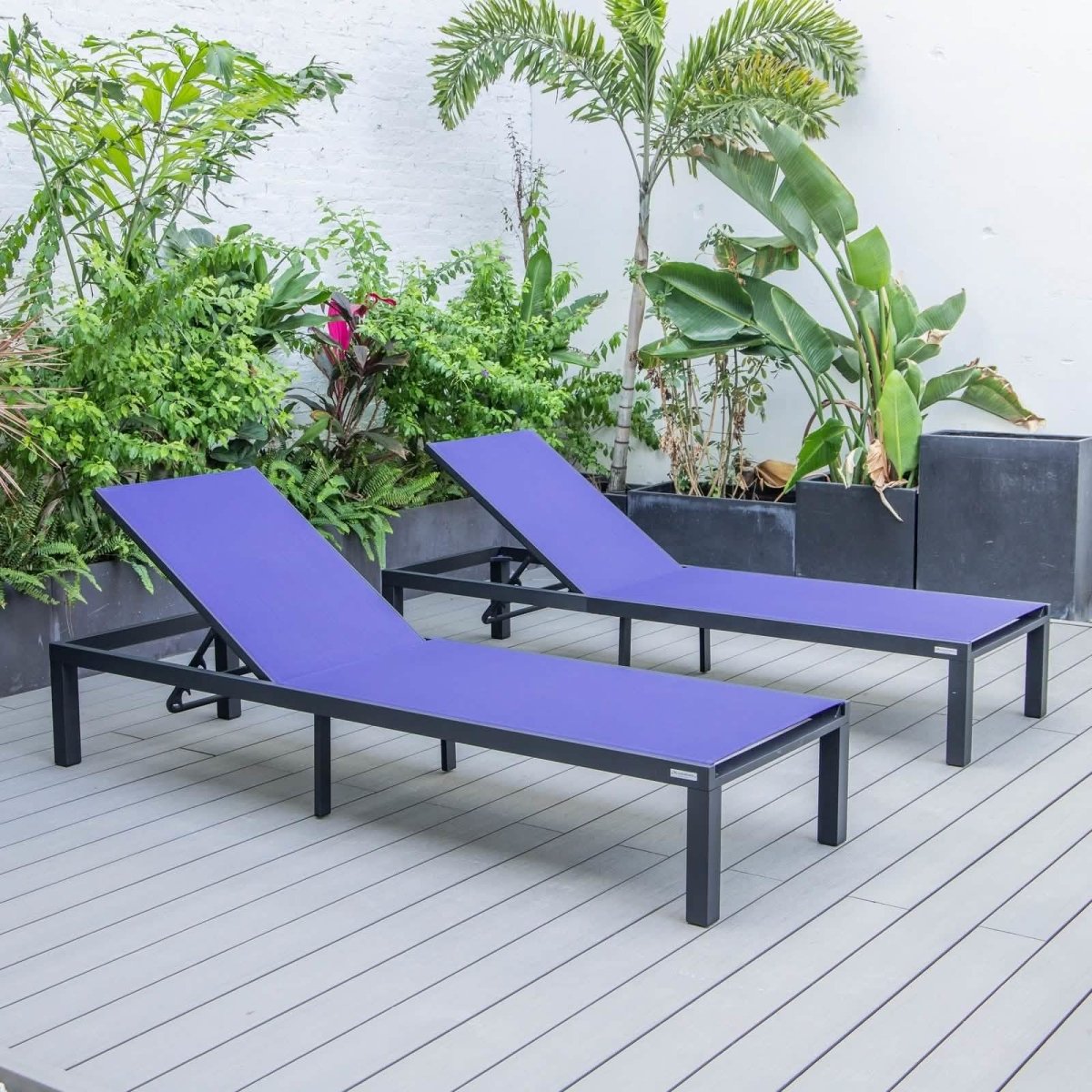 Marlin Patio Chaise Lounge Chair with Black Aluminum Frame, Set of 2