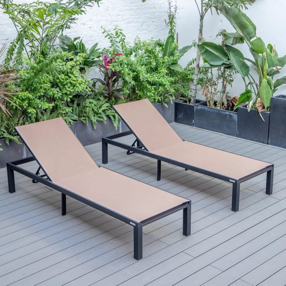 Marlin Patio Chaise Lounge Chair with Black Aluminum Frame, Set of 2