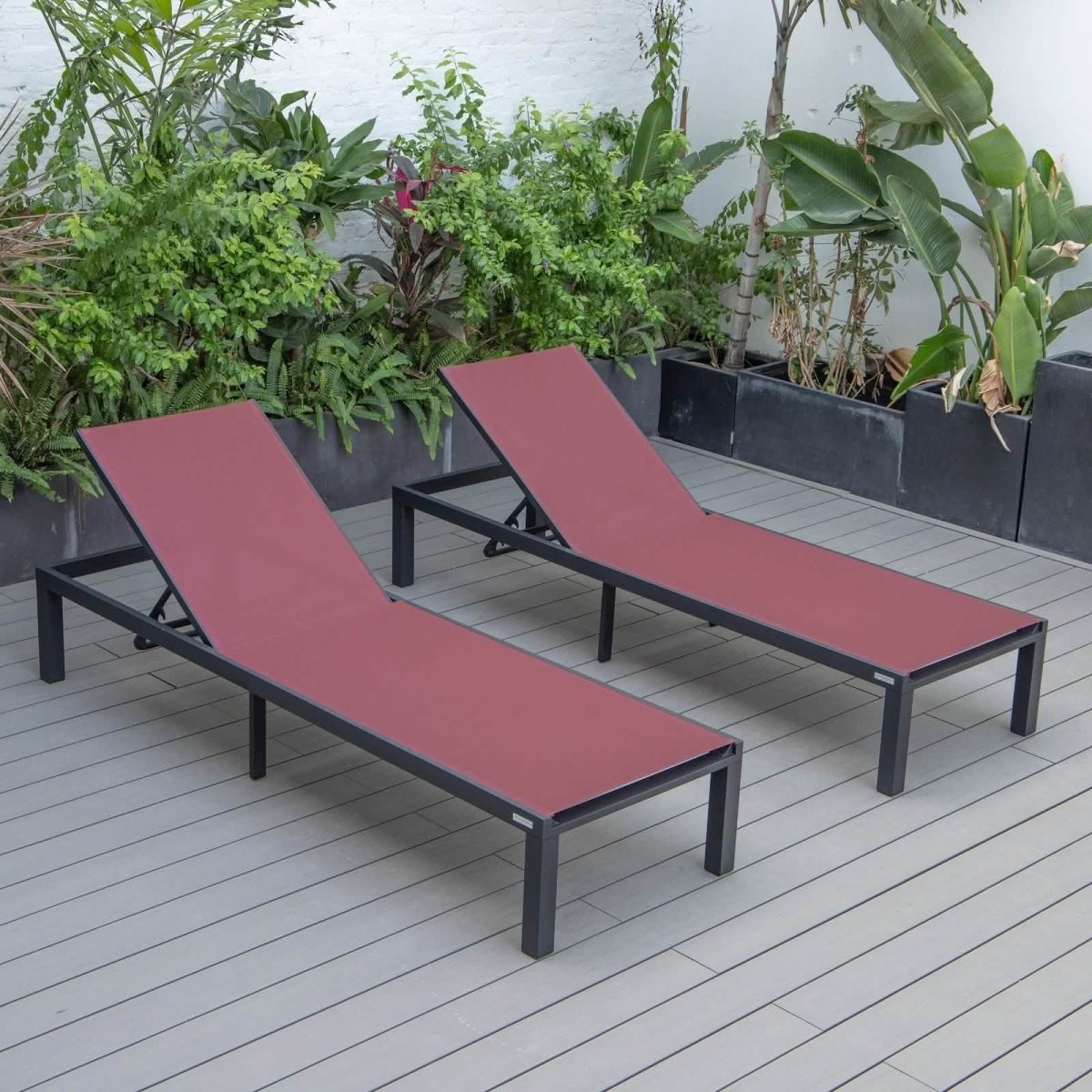Marlin Patio Chaise Lounge Chair with Black Aluminum Frame, Set of 2