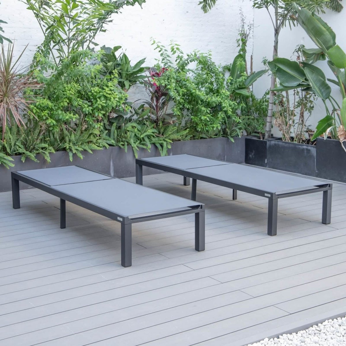 Marlin Patio Chaise Lounge Chair with Black Aluminum Frame, Set of 2