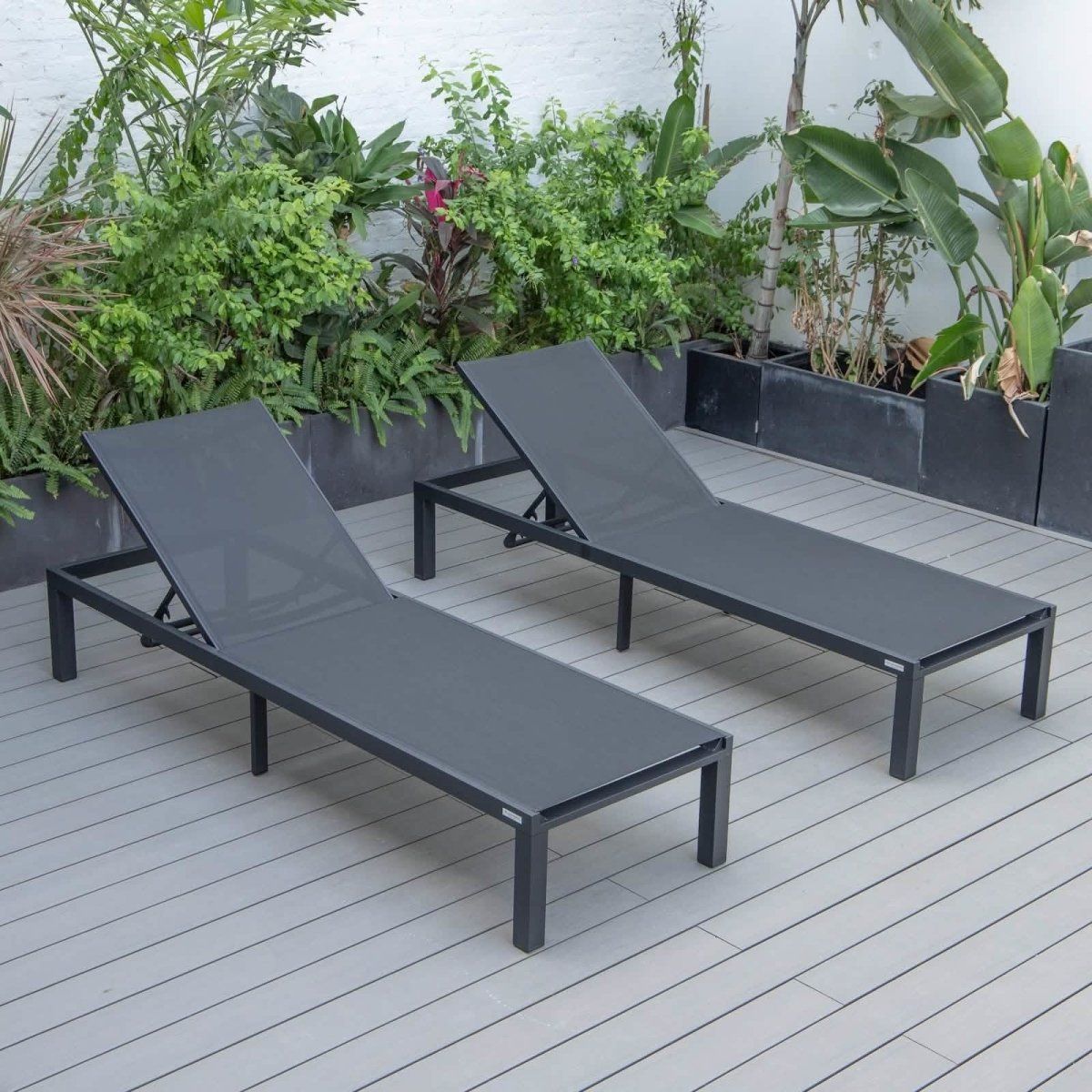 Marlin Patio Chaise Lounge Chair with Black Aluminum Frame, Set of 2