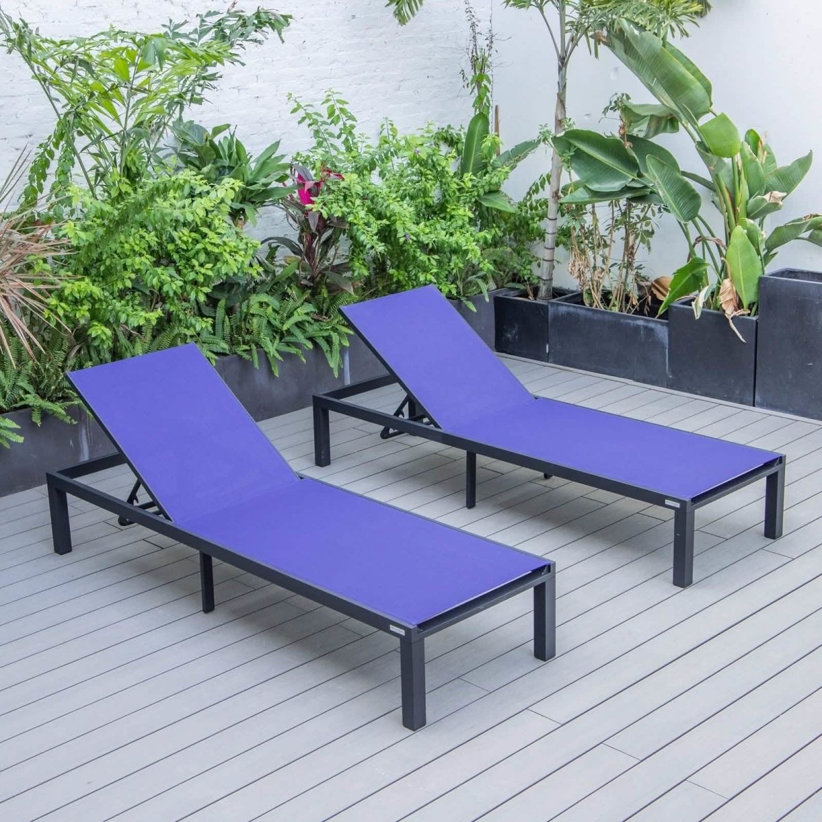 Marlin Patio Chaise Lounge Chair with Black Aluminum Frame, Set of 2