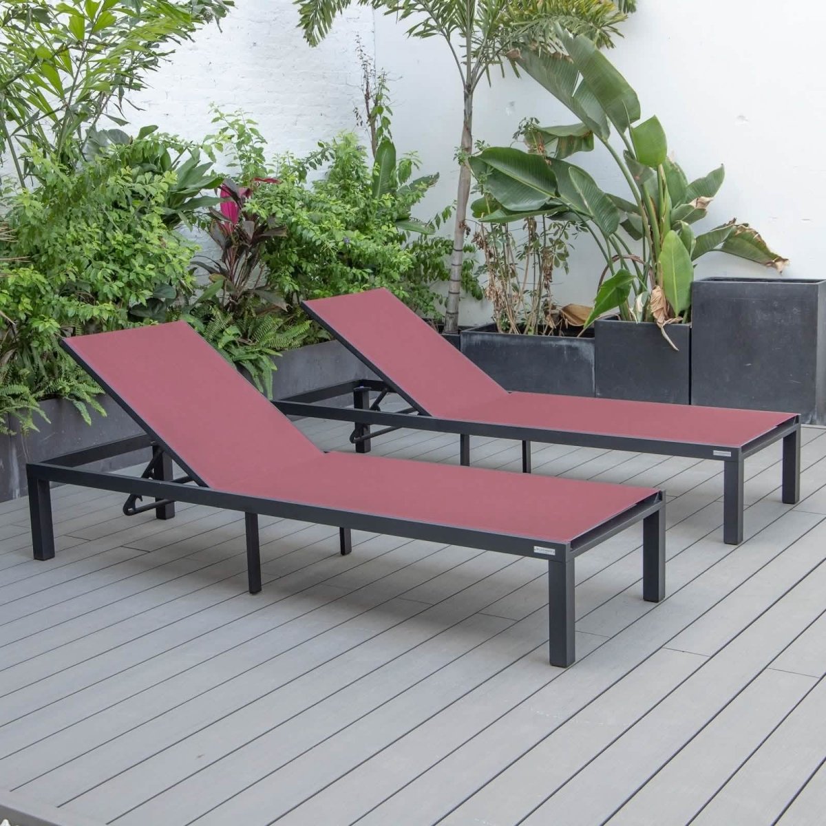 Marlin Patio Chaise Lounge Chair with Black Aluminum Frame, Set of 2