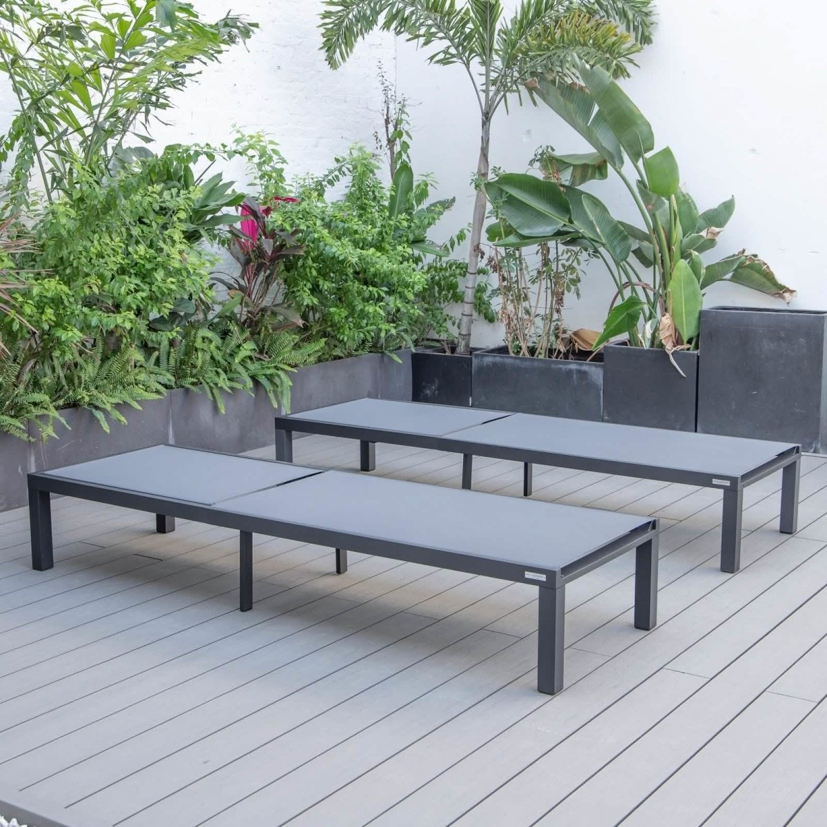 Marlin Patio Chaise Lounge Chair with Black Aluminum Frame, Set of 2