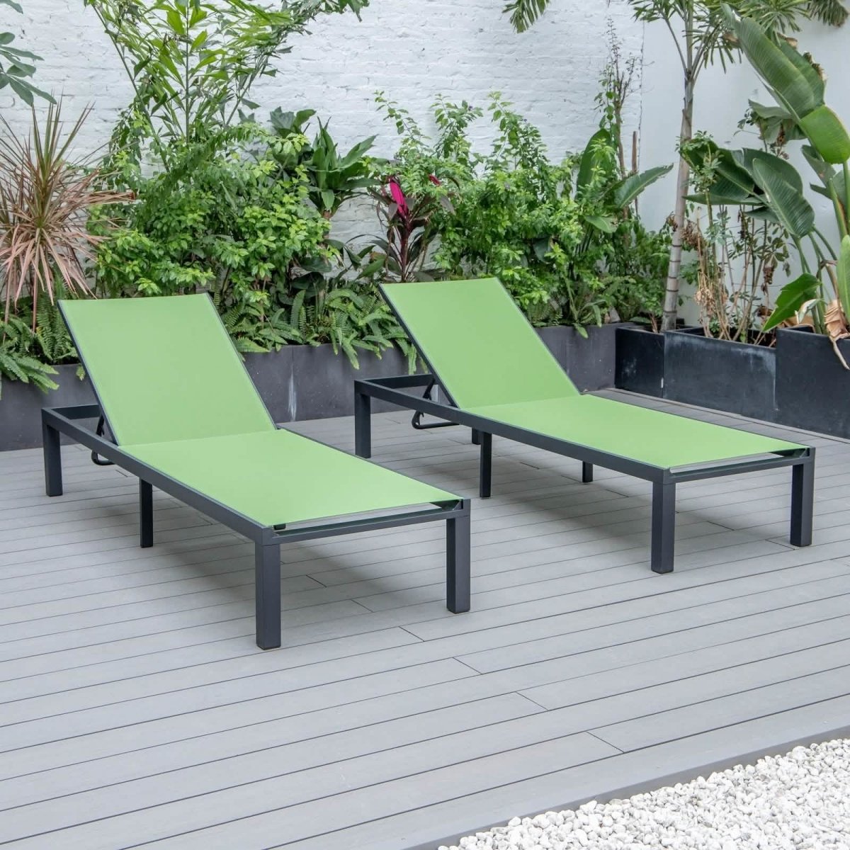 Marlin Patio Chaise Lounge Chair with Black Aluminum Frame, Set of 2