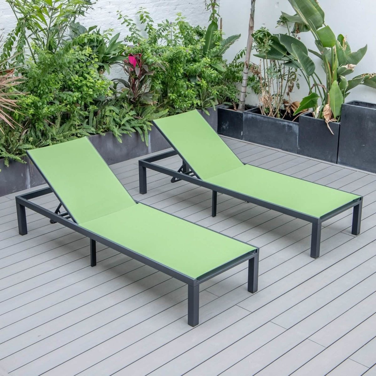 Marlin Patio Chaise Lounge Chair with Black Aluminum Frame, Set of 2