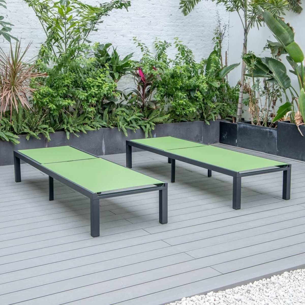 Marlin Patio Chaise Lounge Chair with Black Aluminum Frame, Set of 2