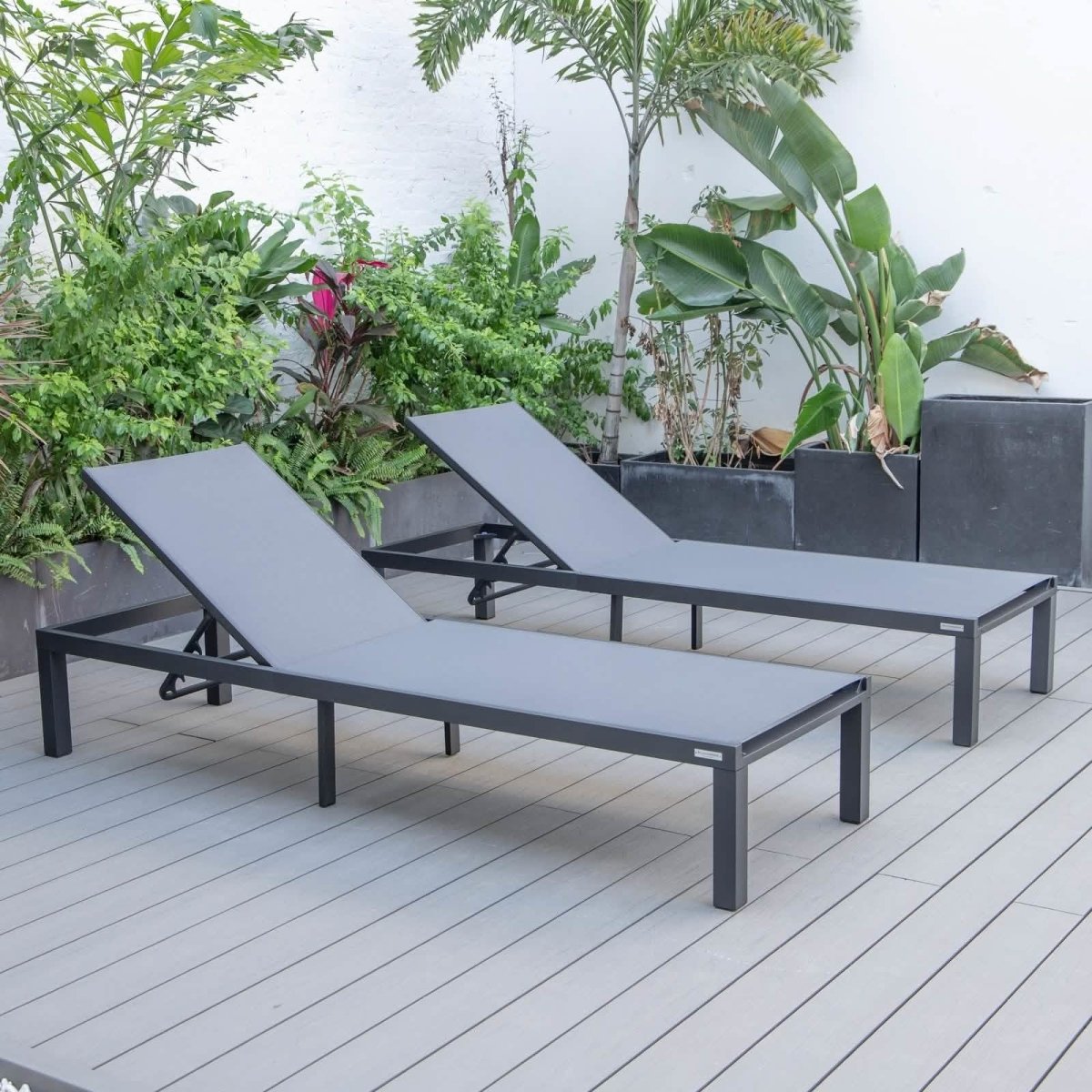 Marlin Patio Chaise Lounge Chair with Black Aluminum Frame, Set of 2
