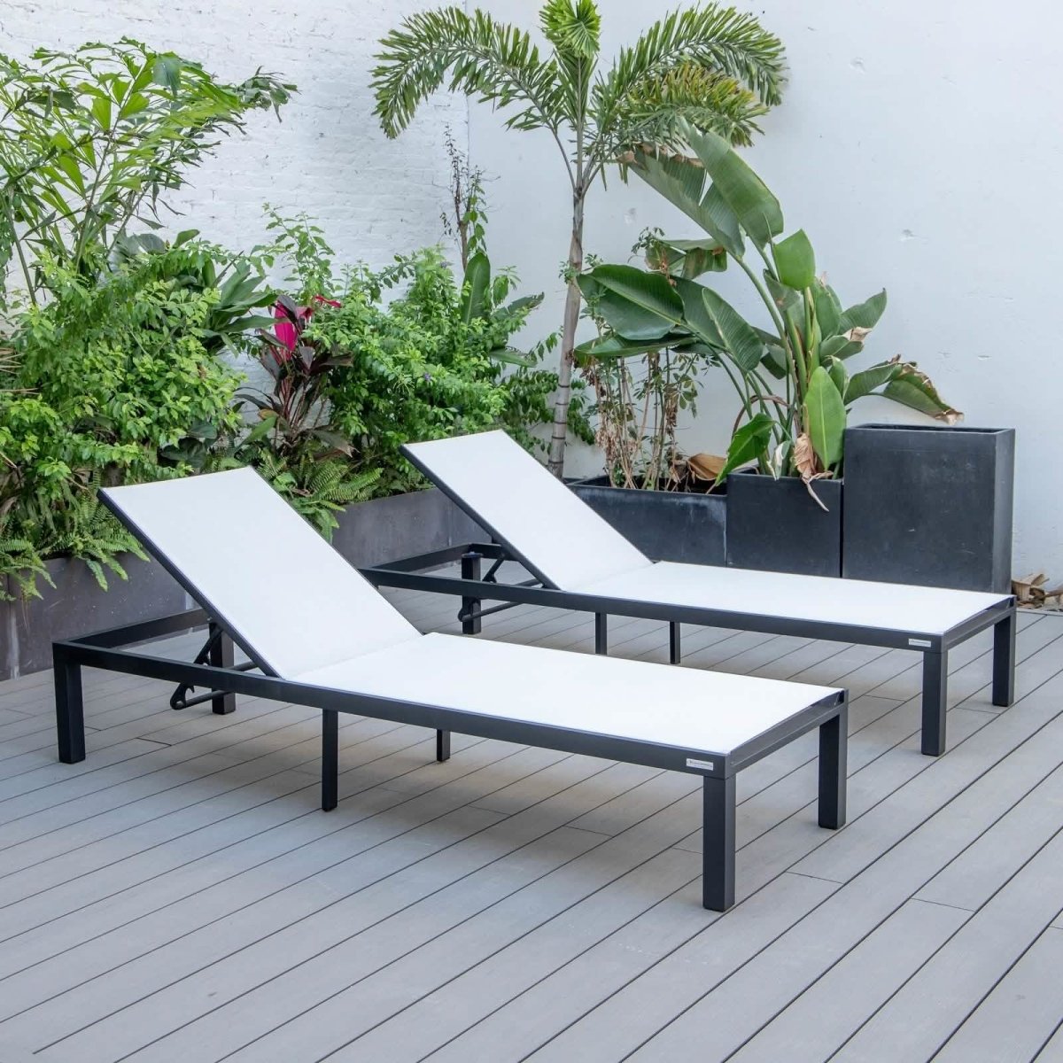 Marlin Patio Chaise Lounge Chair with Black Aluminum Frame, Set of 2