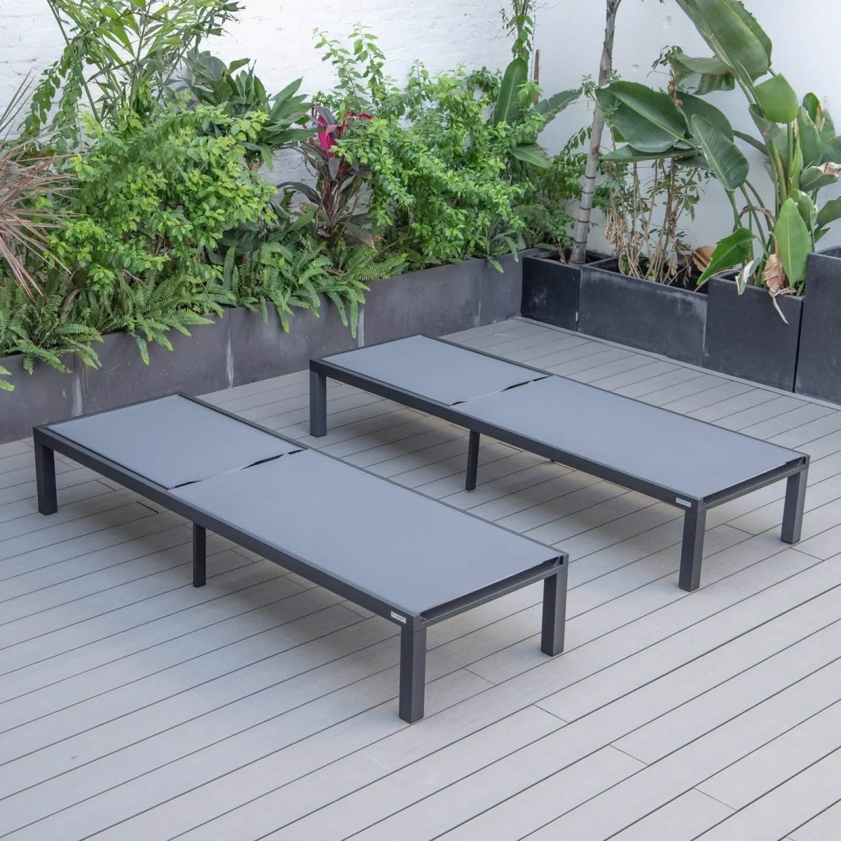Marlin Patio Chaise Lounge Chair with Black Aluminum Frame, Set of 2