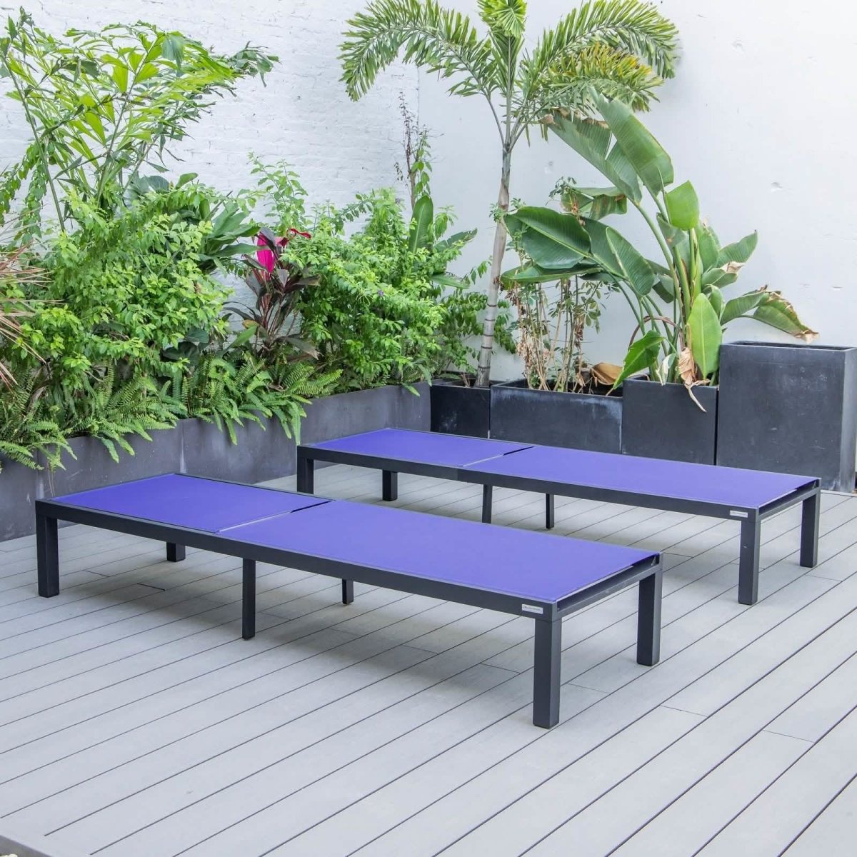 Marlin Patio Chaise Lounge Chair with Black Aluminum Frame, Set of 2