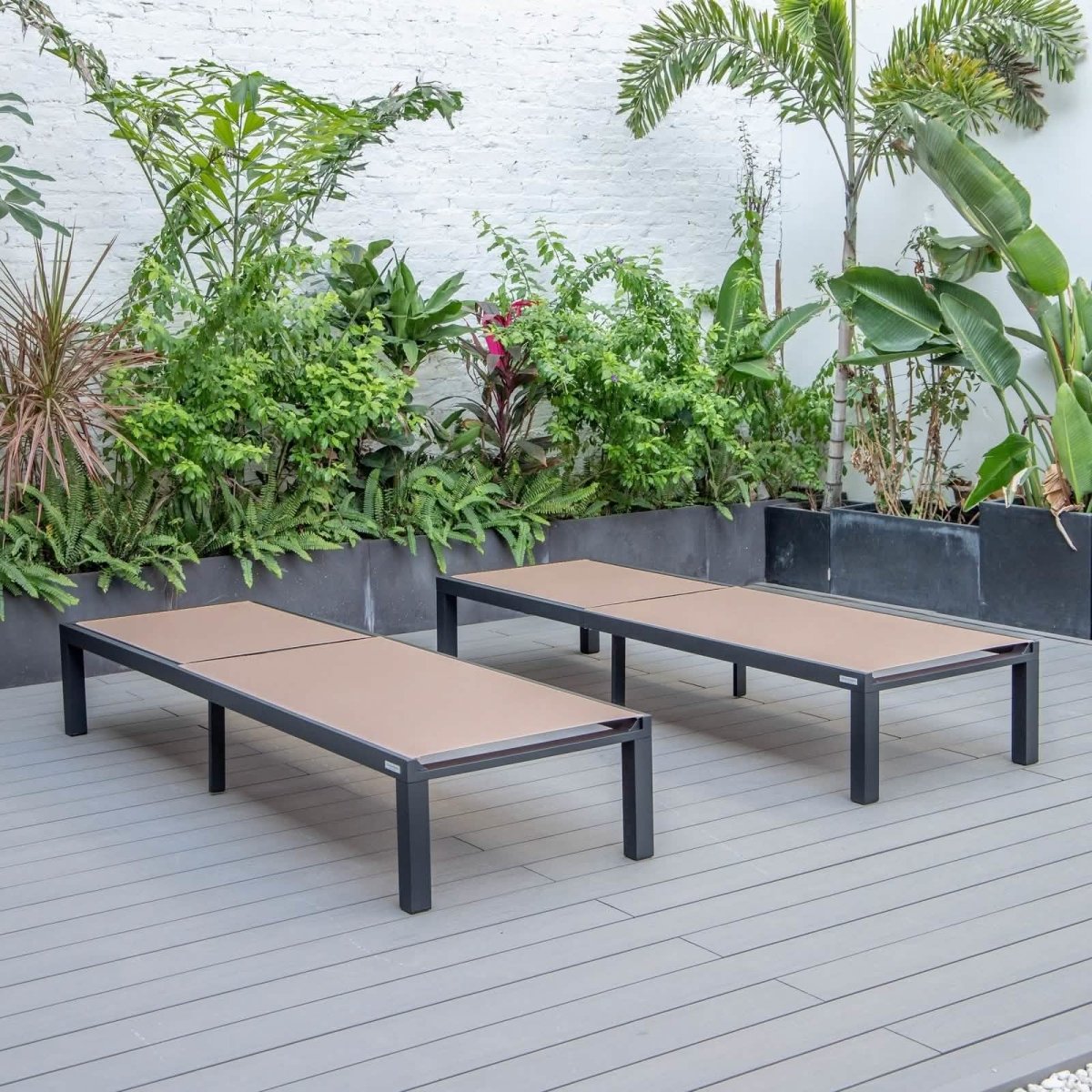 Marlin Patio Chaise Lounge Chair with Black Aluminum Frame, Set of 2