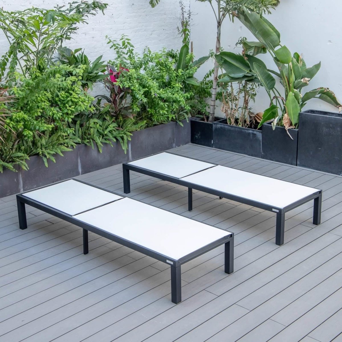 Marlin Patio Chaise Lounge Chair with Black Aluminum Frame, Set of 2